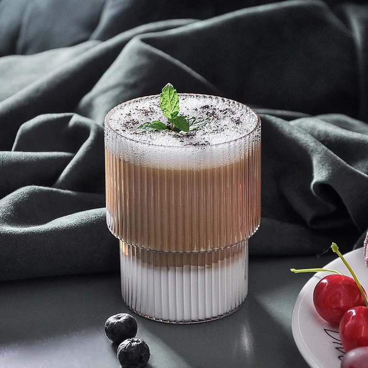 One Two Cups Gelas Kaca Aesthetic Kopi Teh Stripe Origami Glass - KMA091