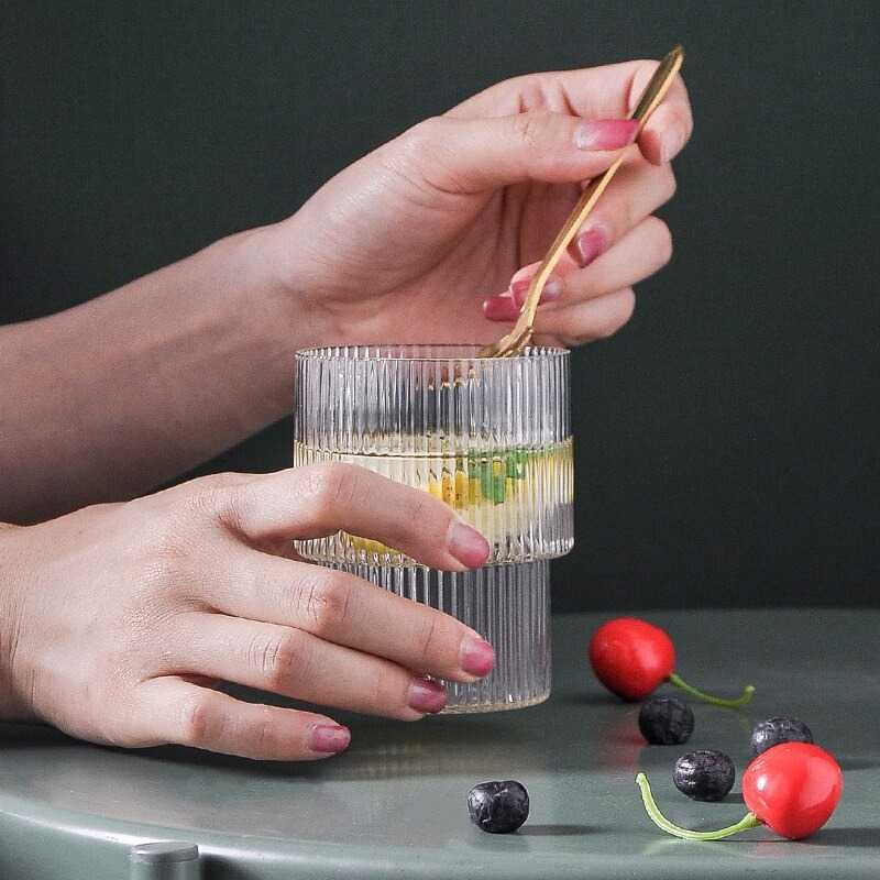 One Two Cups Gelas Kaca Aesthetic Kopi Teh Stripe Origami Glass - KMA091