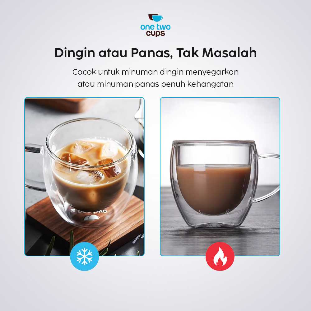 One Two Cups Cangkir Kopi Kaca Tahan Panas Double Wall Cup