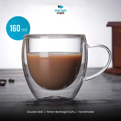 One Two Cups Cangkir Kopi Kaca Tahan Panas Double Wall Cup